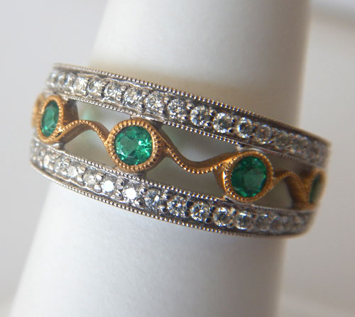 two tone gold emerald and diamond ring