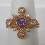 yellow gold amethyst and diamond ring