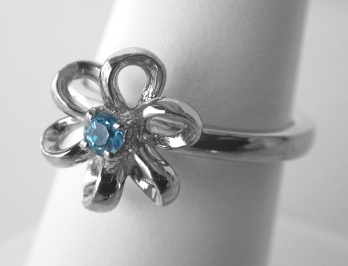 sterling silver blue topaz flower ring