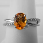 white gold oval citrine and diamond accented ring