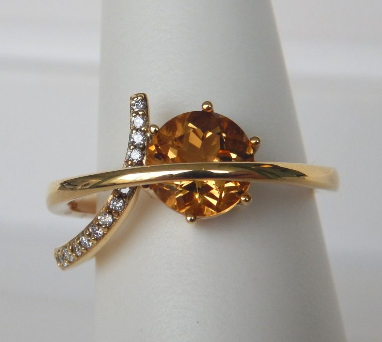 yellow gold citrine and diamond ring