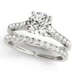 diamond accented engagement ring with matching wedding band