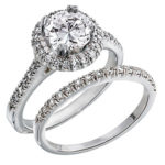 diamond halo engagement ring with matching wedding band