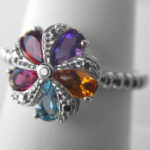 sterling silver multi gemstone flower ring