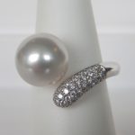 white gold pearl and diamond cluster ring