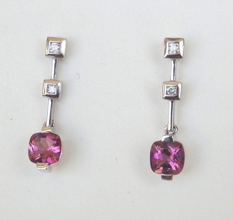 pink tourmaline and diamond dangle earrings