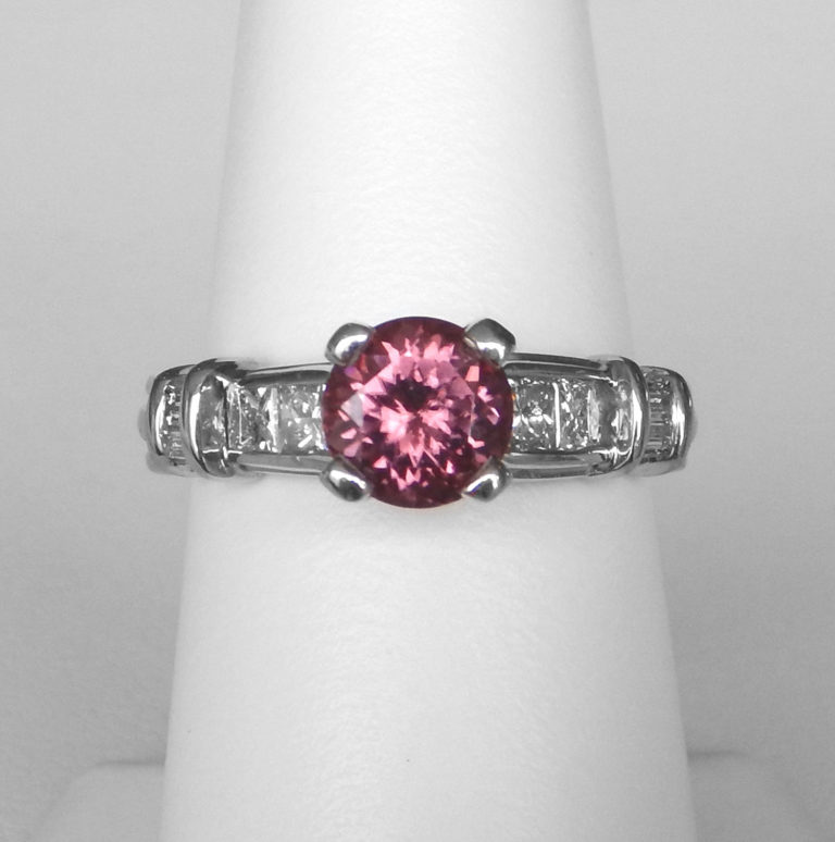 platinum pink zircon and diamond ring