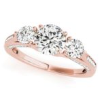 rose gold three stone diamond engagement ring