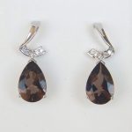 white gold smokey quartz and diamond dangle earrings