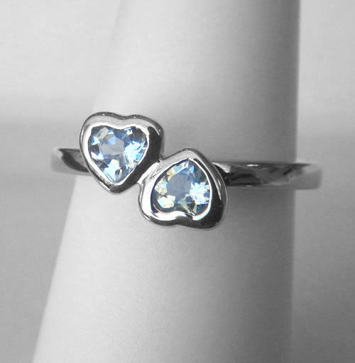 sterling silver two heart aquamarine ring