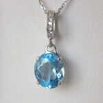 white gold blue topaz and diamond drop pendant