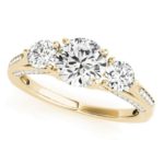 yellow gold three stone diamond engagement ring