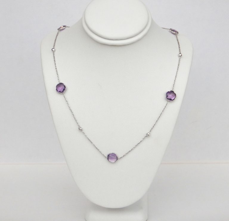 amethyst and white gold ball station necklace