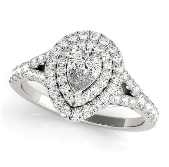 white gold double halo pear shape diamond engagement ring