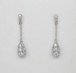 diamond cluster dangle earrings white gold