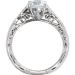 side view of hand engraved diamond engagement ring