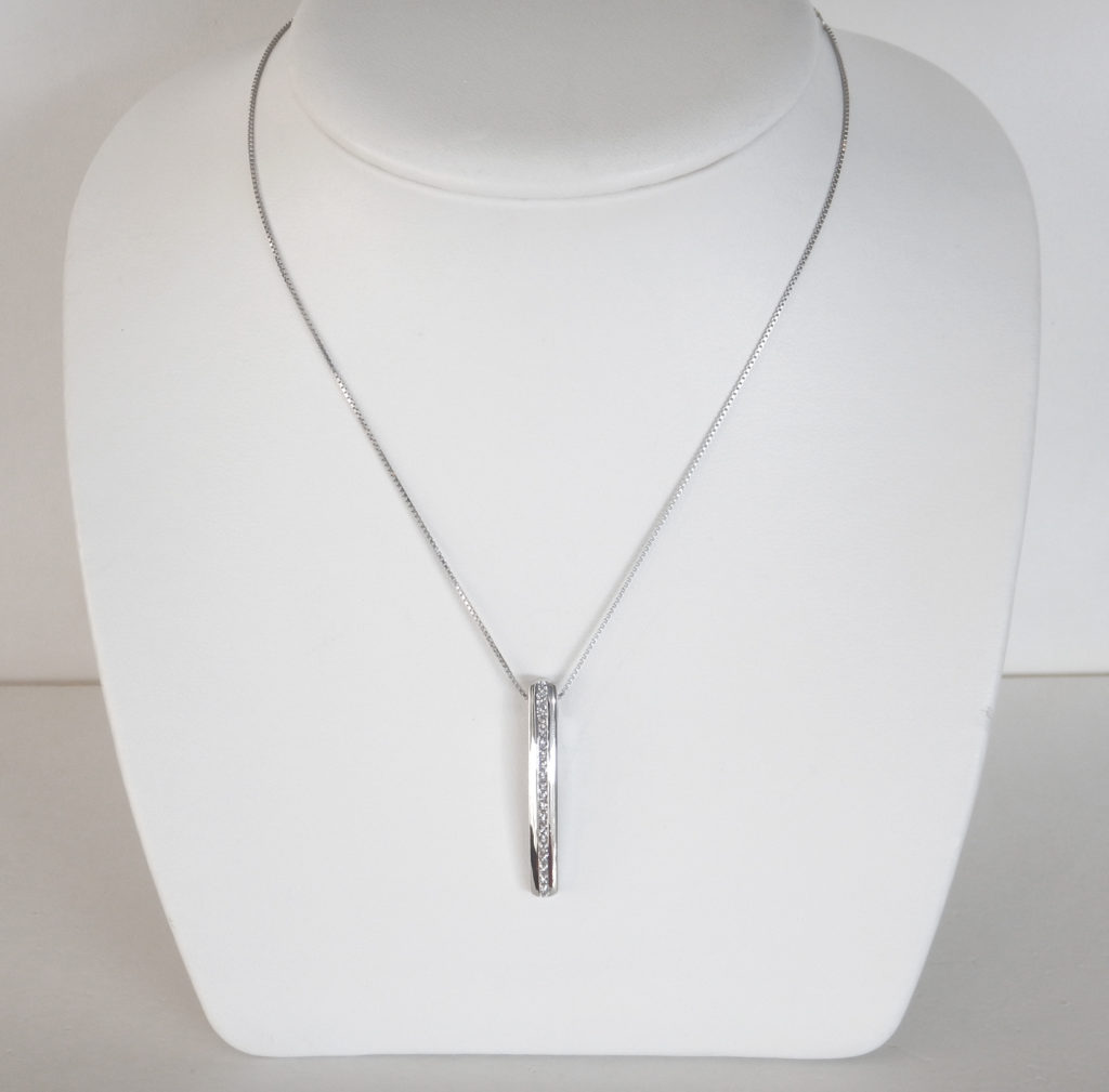 sterling silver white sapphire vertical bar necklace