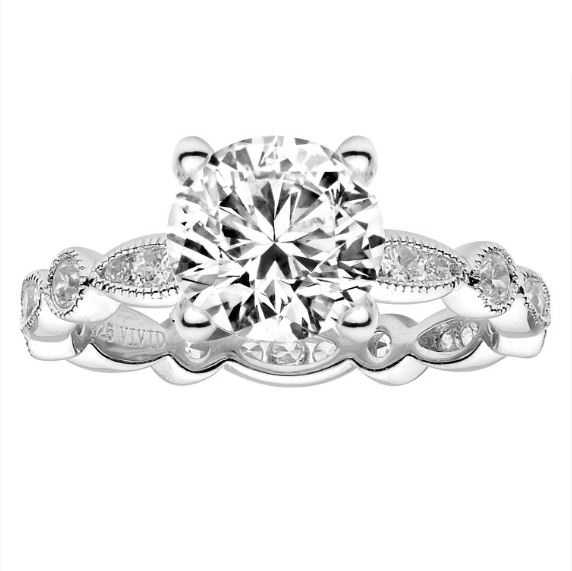 diamond accented milgrain edged engagement ring