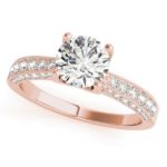 rose gold diamond accented engagement ring with milgrain edges