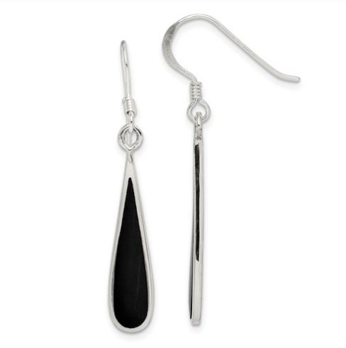 sterling silver black stone dangle earrings