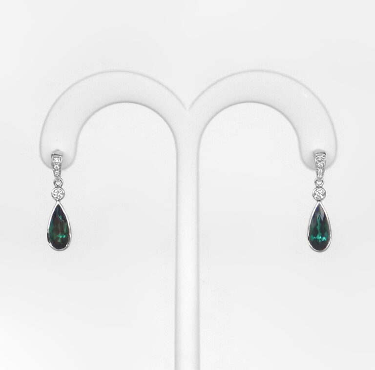 white gold green tourmaline dangle earrings