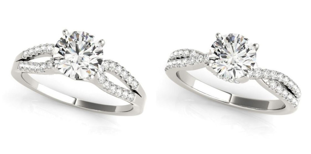split shank diamond engagement ring and twisted shank diamond engagement ring