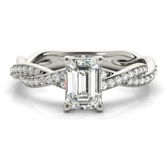 emerald cut diamond engagement ring with twisted band