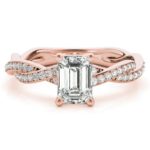 rose gold emerald cut diamond engagement ring with twisted diamond band