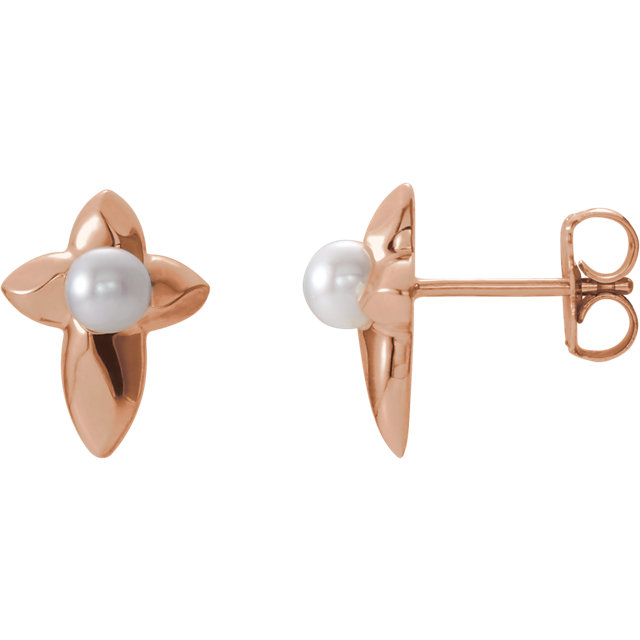 rose gold freshwater pearl cross earrings