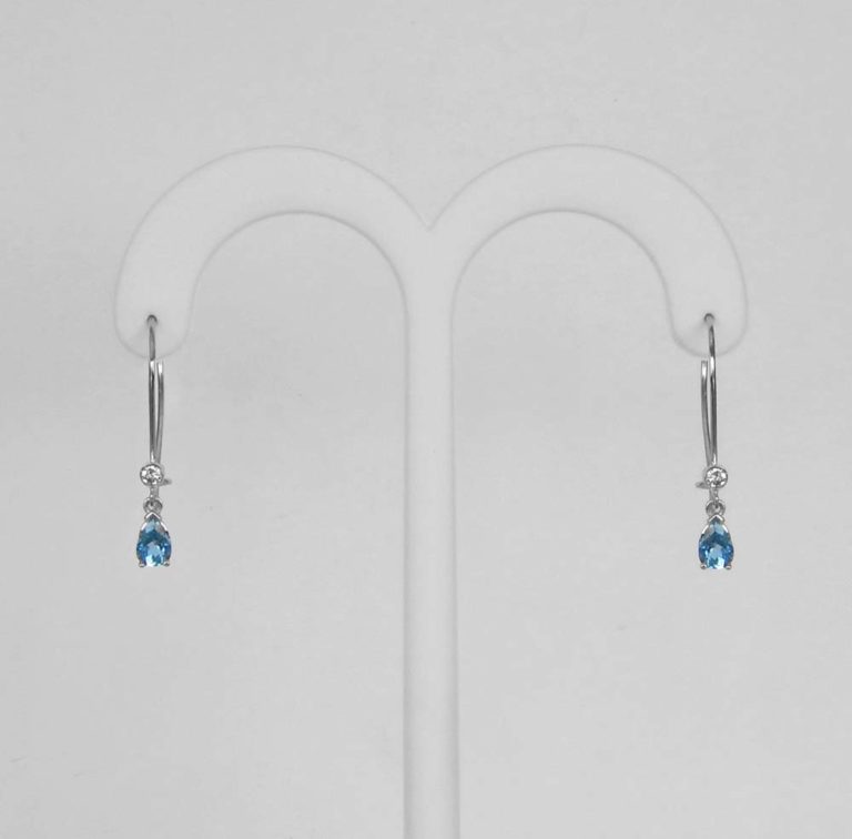 white gold blue zircon and diamond dangle earrings