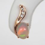 close up view of rose gold opal and diamond earrings