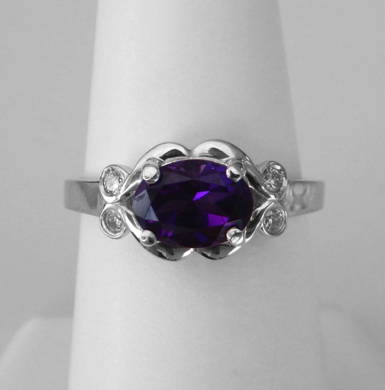 white gold amethyst and diamond ring