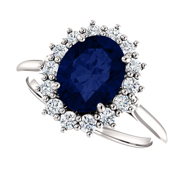 blue sapphire and diamond halo engagement ring