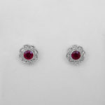 white gold ruby and diamond halo art deco style earrings