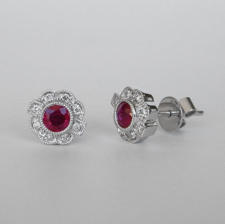 white gold ruby and diamond art deco style earrings