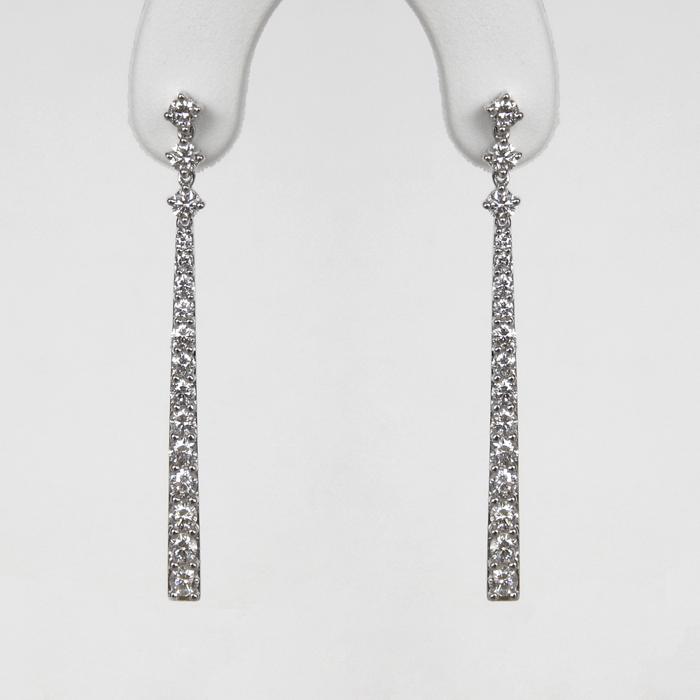 white gold diamond line earrings