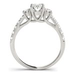 side view of white gold three stone diamond engagement ring