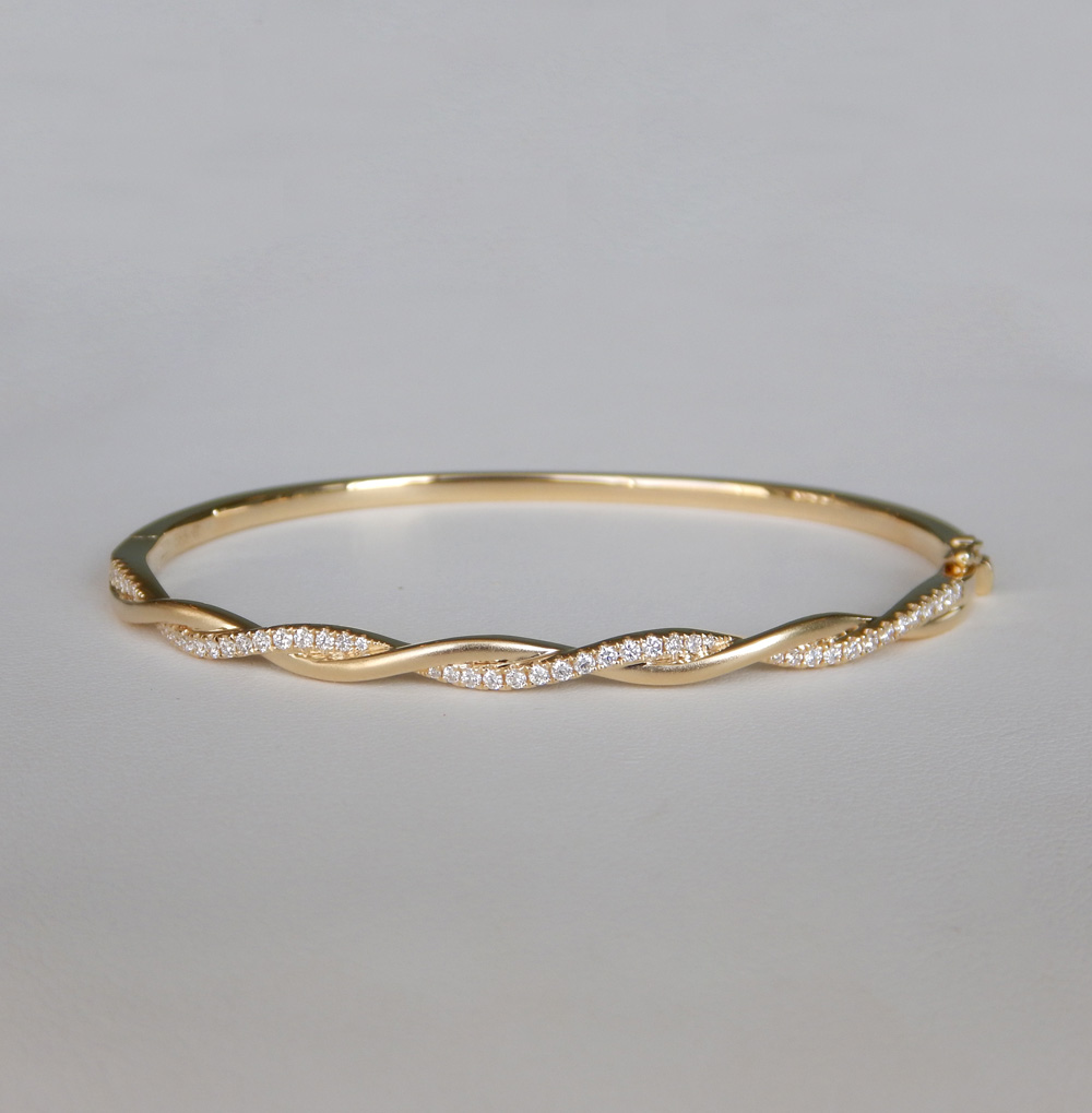 2 Carat Fine Diamond Twist Bangle Hinged Bracelet 18k Yellow Gold