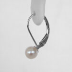side view of white gold freshwater pearl leverback earring