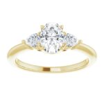 yellow gold three stone pear shape diamond accented engagement ring