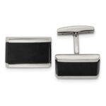 Black acrylic and stainless steel combine together to create these fashion-forward rectangular cuff links.