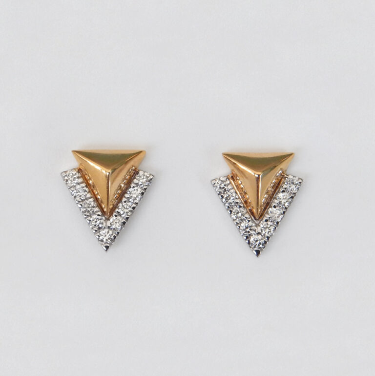 two tone gold diamond triangle earrings