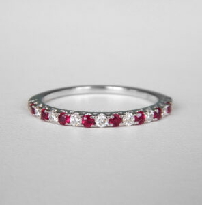 white gold ruby and diamond band