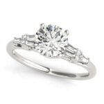 white gold baguette accented diamond engagement ring