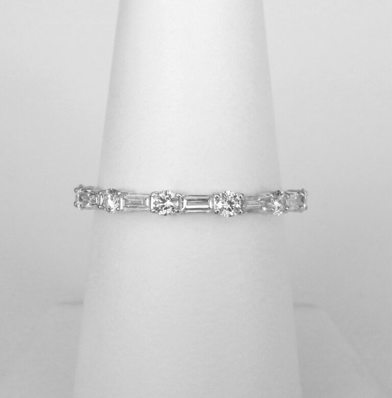 white gold baguette and round diamond band