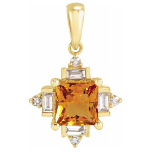 yellow gold citrine and diamond pendant