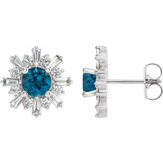 blue topaz and diamond stud earrings