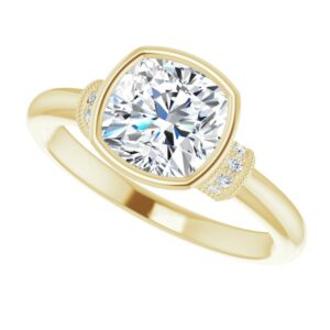 yellow gold bezel set cushion cut diamond engagement ring
