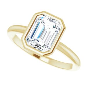 bezel set emerald diamond engagement ring