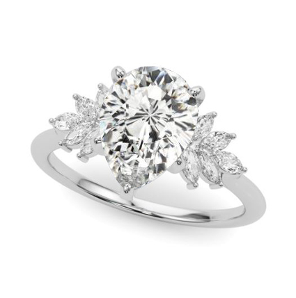 white gold pear shape diamond engagement ring with marquise diamond accents